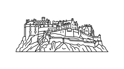 Fototapeta premium Black and White Castle Illustration Drawing.
