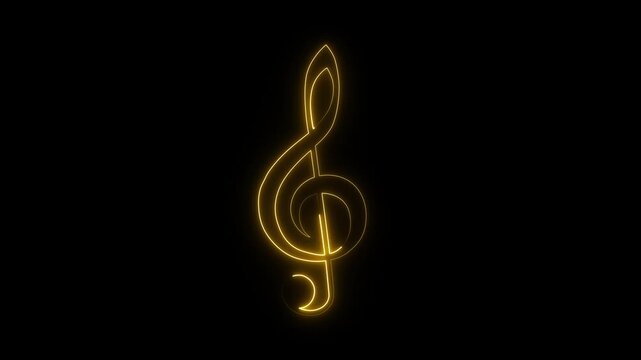 Treble Clef. Musical note. One line art. Song Element Icon. Musical notation. Hand drawn continuous contour drawing. Neon Line art. Music art. Music love. Isolated on black. 4k video.