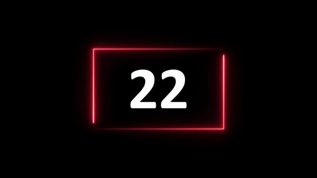 Glowing neon red color rectangle and 27 seconds countdown 4k animation.