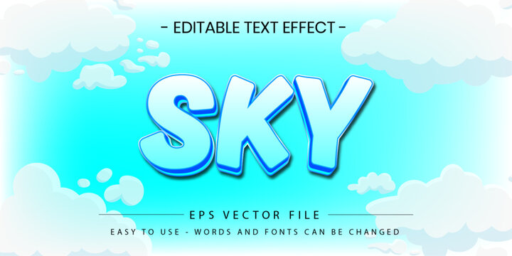 Sky text effect editable cartoon cloud game vector