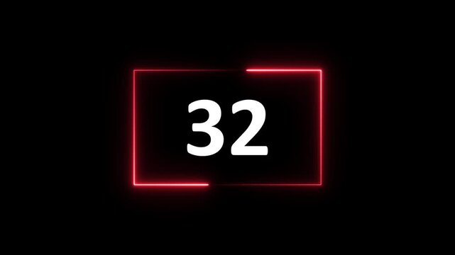 Glowing neon red color rectangle and 37 seconds countdown 4k animation.