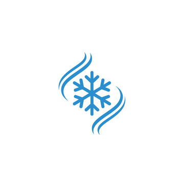 Blue Snowflake Icon with Wavy Lines.