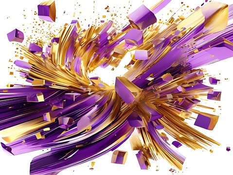 Vibrant purple and yellow feather art arrangement.