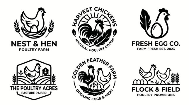 Professional poultry farm logo featuring a laying hen and fresh egg concept, ideal for egg producers and agricultural businesses.