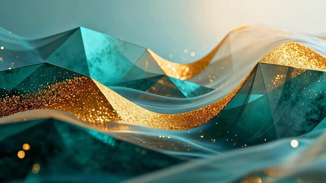 Abstract geometric design with gold and teal