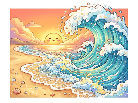 Vibrant watercolor illustration of a tropical island paradise.