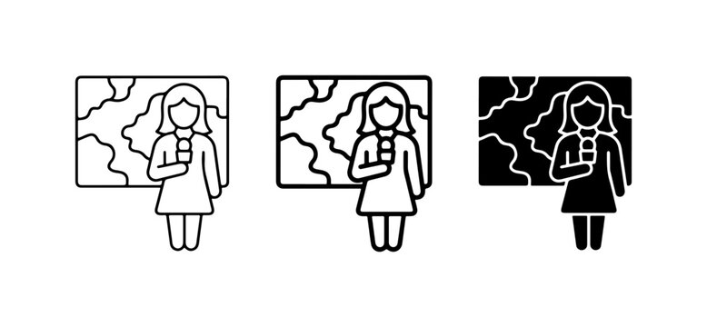 News Reporter Icon Set: Weather Map Presenter, Broadcast Journalist, Information Icon