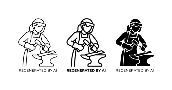 Blacksmithing Icons: Hammering Metal on Anvil, Craftsmanship, Industrial Art, Vector Set