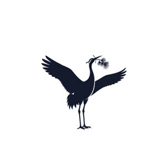 Obraz premium Crane Bird Silhouette with Flowers.