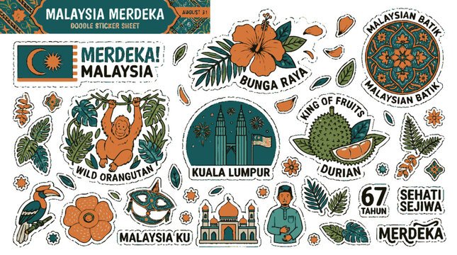 Malaysia merdeka doodle sticker sheet