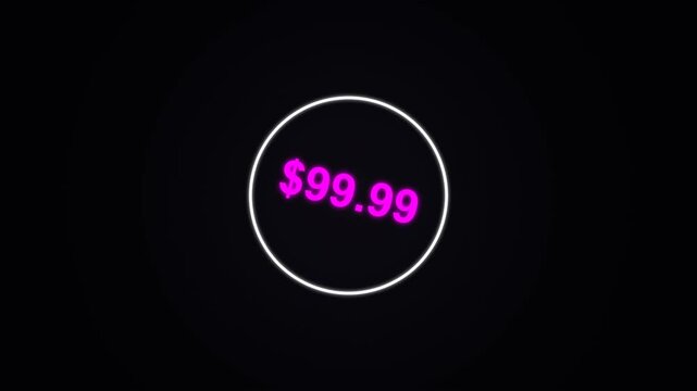 Animated 99.99 Dollar Price Tag with Circle Frame on Black