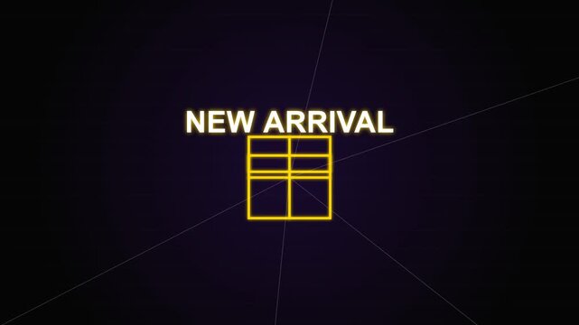New Arrival Motion Graphic with Glowing Gold Gift Box and Text