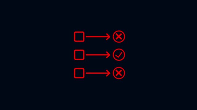 Check box icon with right and wrong buttons and yes or no checkmark icon animation. Accepted or rejected, true or false, right or wrong, yes or no signs icons.