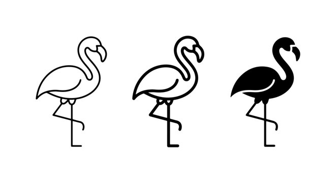 Flamingo Icons: Line Art, Outline, Silhouette Vector Graphics for Tropical Themes