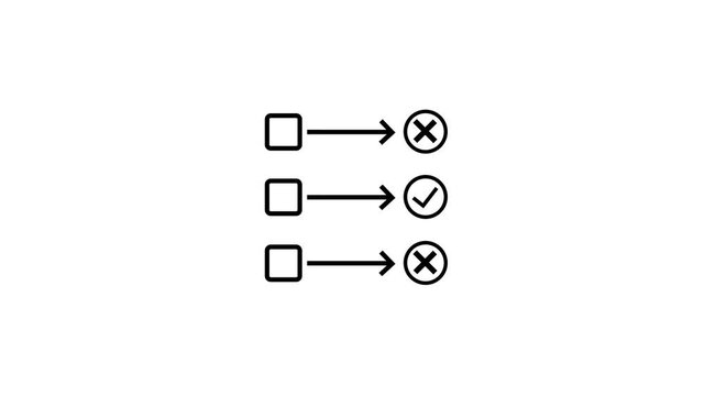 Check box icon with right and wrong buttons and yes or no checkmark icon animation. Accepted or rejected, true or false, right or wrong, yes or no signs icons.