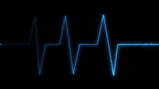 Heart rate monitor depicting a regular heartbeat in neon style on black background.