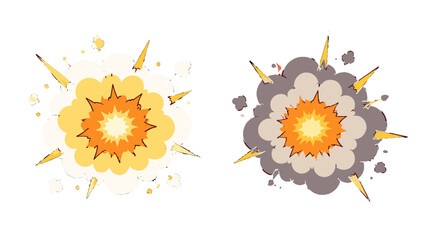 Cartoon explosion clouds with smoke bursts and flying shards © Alan