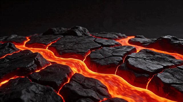 Lava flow over cracked rocks