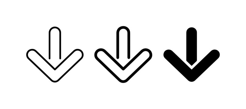 Down Arrow Icons, Directional Symbols, Navigation Cues, Simple Vector Graphics