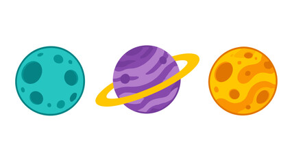 Cartoon planets set with ringed and cratered space illustrations © Alan