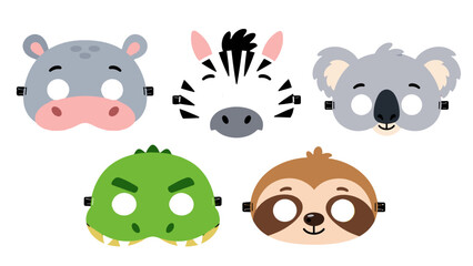 Fototapeta premium Cute animal costume masks set in flat cartoon vector style