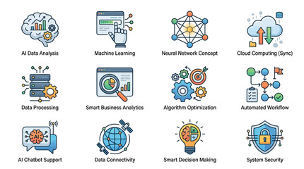 Fototapeta premium Collection of Artificial Intelligence Icons and Symbols.