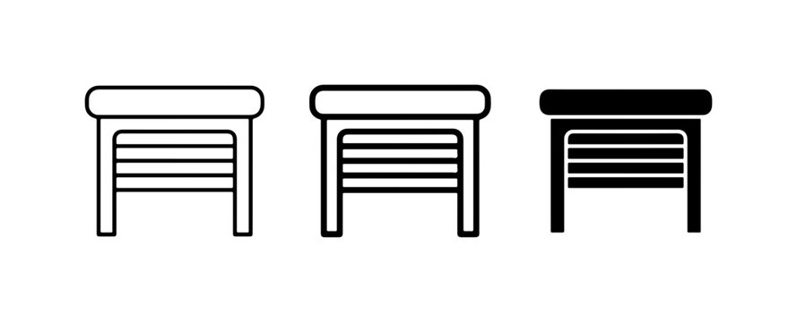 Garage Door Icons, Roller Shutter Symbols, Industrial Entrance Vector Graphics