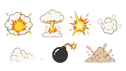 Cartoon explosion, smoke cloud, blast and bomb vector set © Alan