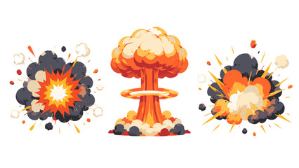 Cartoon explosion and mushroom cloud effect set on white © Alan