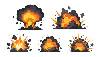 Cartoon explosion cloud set with fire and smoke bursts © Alan