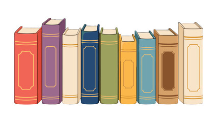 Row of colorful hardcover books standing upright illustration © Alan