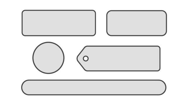 Gray blank button and tag set with rounded interface shapes