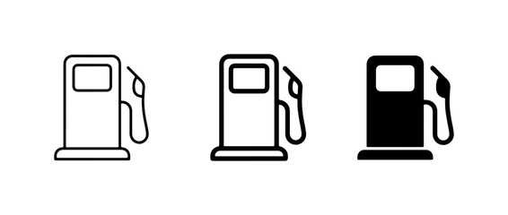 Gas Station Icons, Fuel Pump Symbols, Set of 3, Clean Line Art and Solid Fill © Maksud