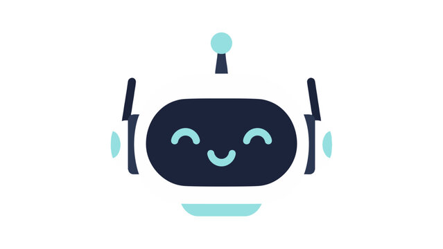 Cute smiling chatbot robot head vector icon on white background