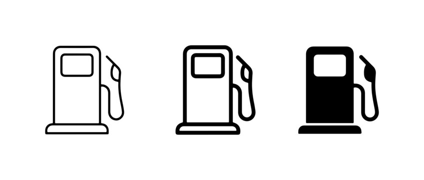 Gas Station Icons, Fuel Pump Symbols, Set of 3, Clean Line Art and Solid Fill