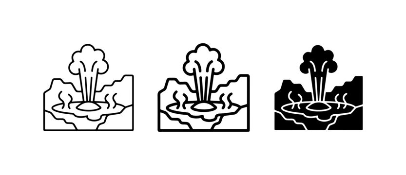 Geyser Eruption Icons, Hot Spring Vector Set, Natural Steam Vent Graphics