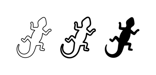 Naklejka premium Lizard Icons Set: Outline, Silhouette, Black Vector Graphics for Wildlife and Reptile Themes