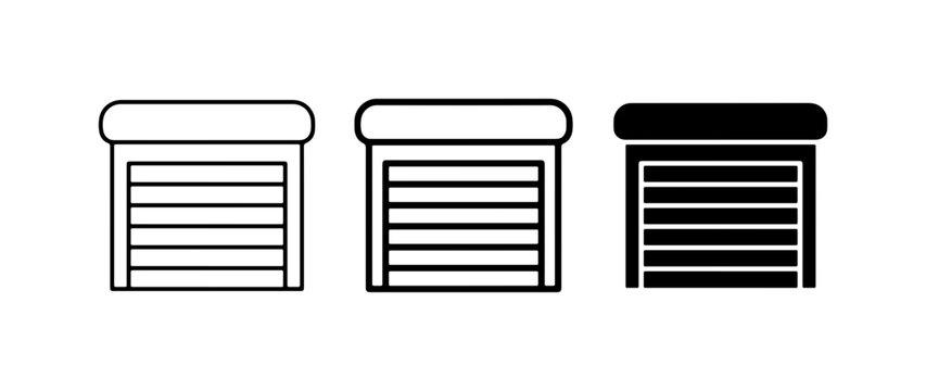 Garage Door Icons, Roll Up Door Symbols, Industrial Entrance Vector Set