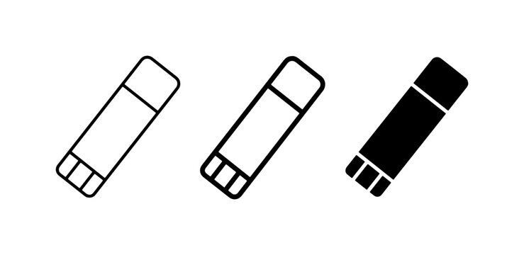 Glue Stick Icons: Outline, Line Art, Solid Fill Vector Set for Crafting and Office Supplies
