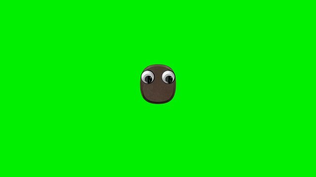 Funny cartoon period dot character with 3d chocolate texture and eyes on green screen