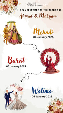 Wedding Invitation Card for Ahmad and Maryam Mehndi Barat Walima