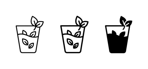 Mint Infused Drinks Icons, Refreshing Beverage Graphics, Cool Cocktail Symbols, 3 Styles © Maruf