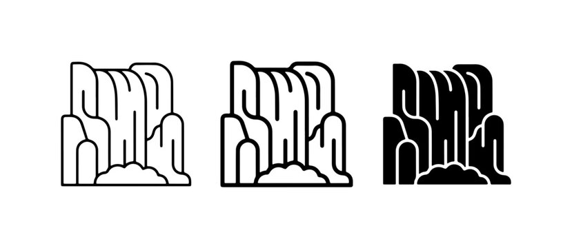 Waterfall Icons, Nature Landscape Graphics, Water Flow Symbols, Set of 3