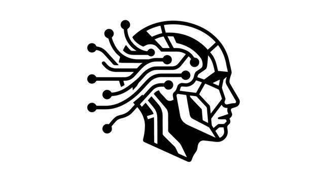 A futuristic robotic head with circuit board design.