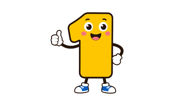 Cute Number One Cartoon Character Giving Thumbs Up
