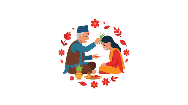 Tihar Festival Celebration: Brother Applying Tika to Sister's Forehead with Blessings