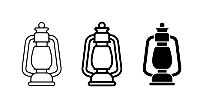 Vintage Lantern Icons, Retro Oil Lamp Vector Set, Classic Kerosene Light Graphics