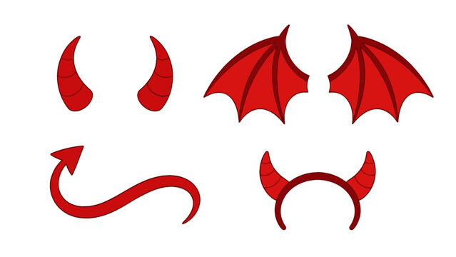 Cartoon devil costume set with horns wings and tail