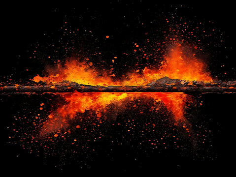 Fiery wildfire burning through dense forest at night.
