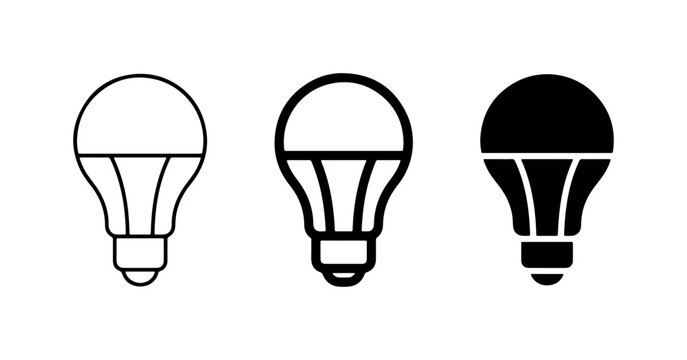 LED Light Bulb Icons, Energy Saving Lamp Symbols, Modern Illumination Vector Graphics